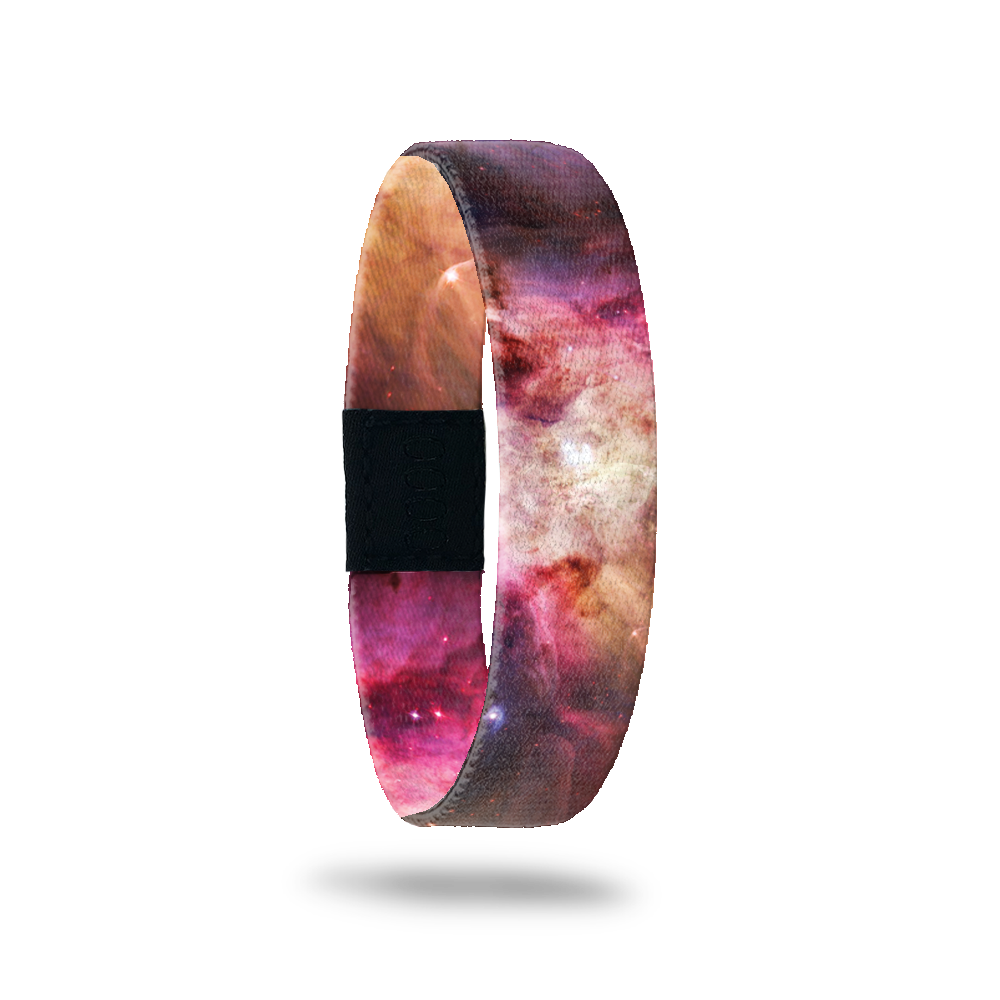 Outside Design of Tiny Victories: dark purple, dark pink, brown, tan, and white galaxy design